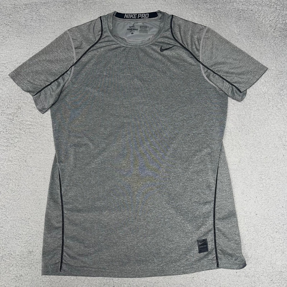 Nike Pro Jersey Men's Size L Heather Gray Dri-Fit Fitted Workout Athletic Shirt